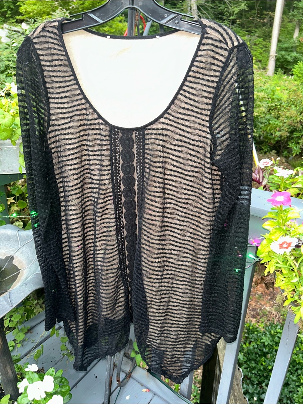 Max Studio Black Sheer Striped Scoop Neck Tunic xl